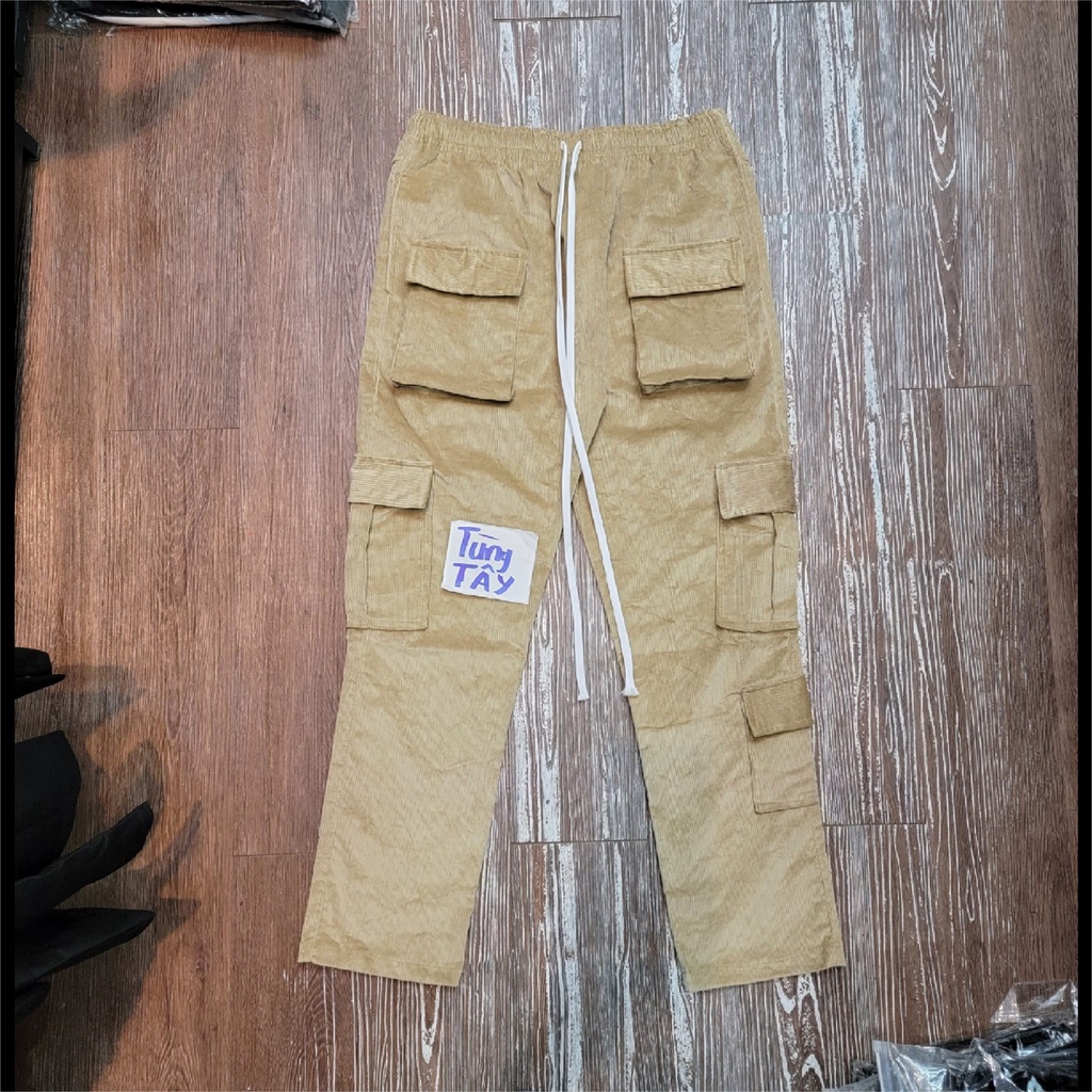 Quần Cargo Pant Túi Hộp Ống Suông Chất Liệu Nhung Tăm Màu Kem Co Giãn Nhẹ Phong Cách Streetwear