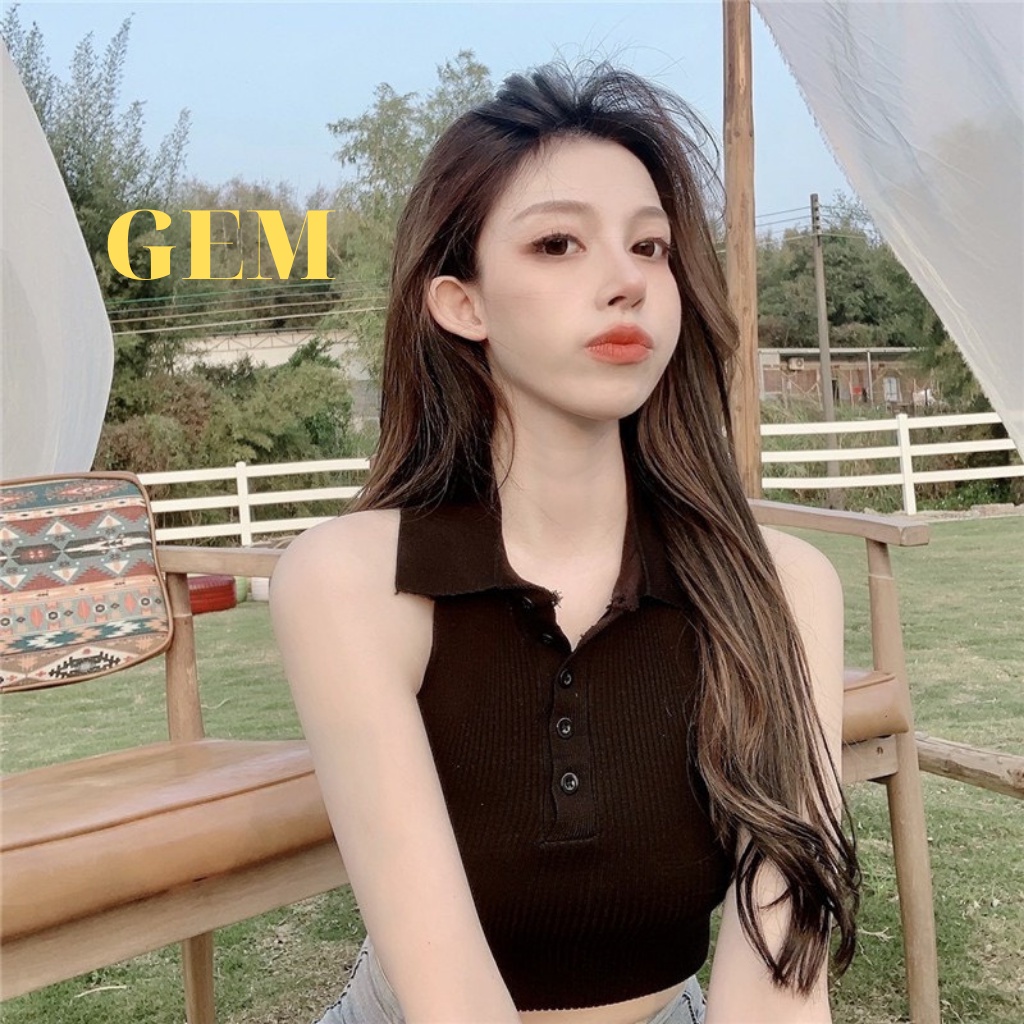 Áo croptop ba lỗ nữ kiểu hàn quốc cổ bẻ , áo polo nữ yếm sexy