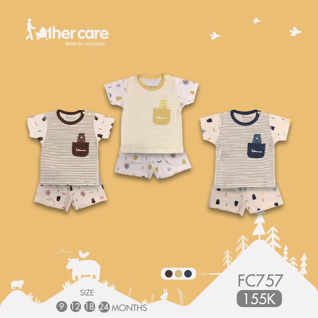 Bộ Quần Áo Trẻ em CT FatherCare Cài Vai - Họa Tiết Gấu Cáo Kẻ - HT FC757