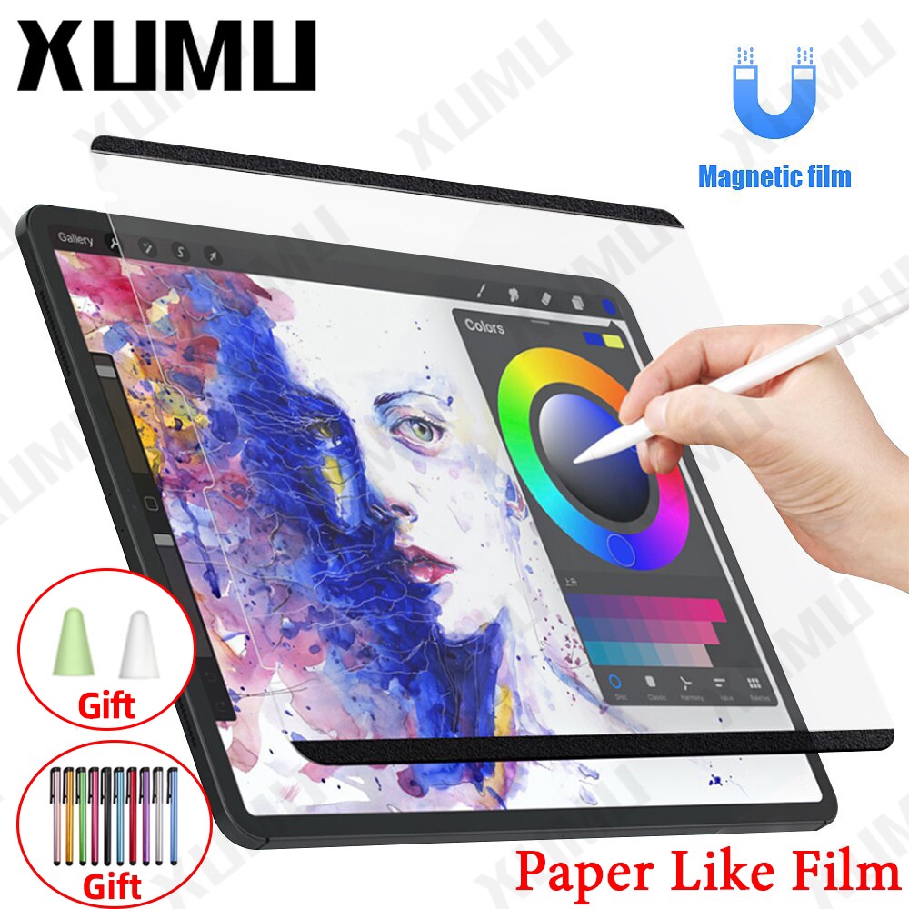 Xumu Magnetic Detachable Paper-feel PET Film For iPad Pro 11 12.9 2021 2020 2018 2022 For iPad Air 5 5th 4 4th gen 10th gen 10.9 7th 8th 9th gen 10.2 6th 5th gen 9.7 mini 6 5 4 3 2 1 Air 3 10.5 inch Matte Scratch-Resistant Screen Protector