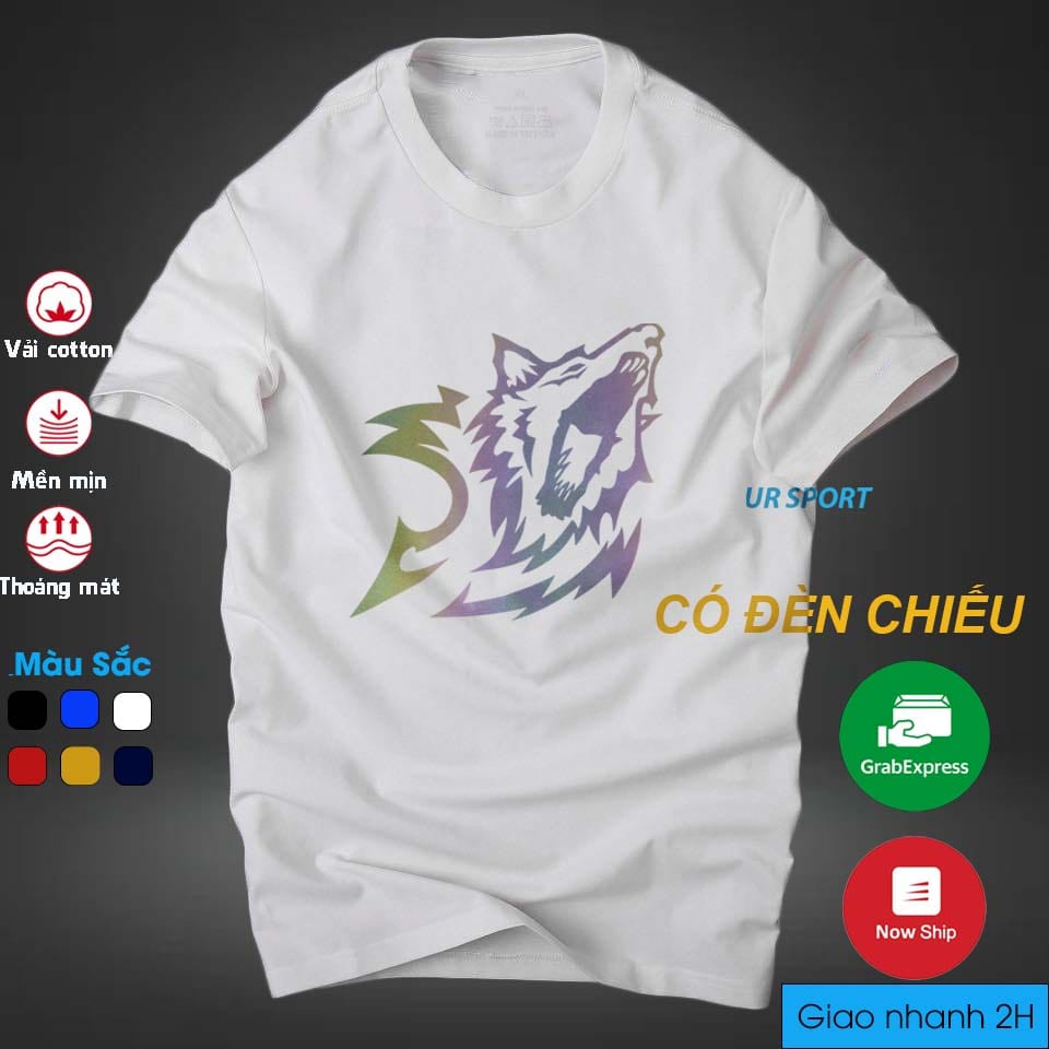 Áo thun nam cổ tròn in chó sói phản quang 7 màu cá tính, chất vải cotton 4 chiều cao cấp thoáng mát