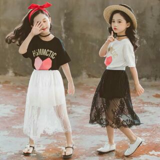 Sét bộ áo chân váy ren bé gái