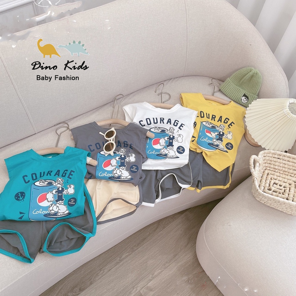 Bộ quần áo ba lỗ thể thao cho bé trai, set áo ba lỗ COURAGE phối quần chạy viền khỏe khoắn cho bé