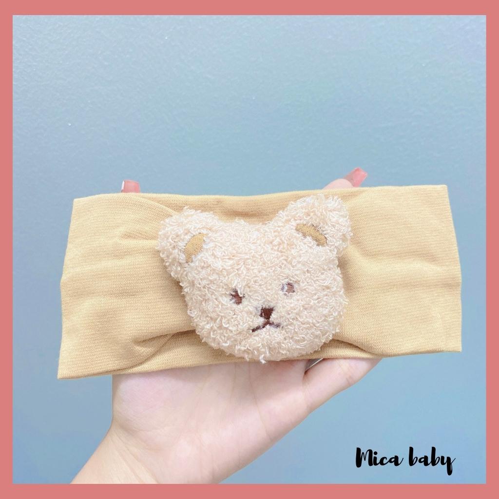 Băng đô đính gấu bông xù vải thun bản to dễ thương cho bé BD64 Mica Baby