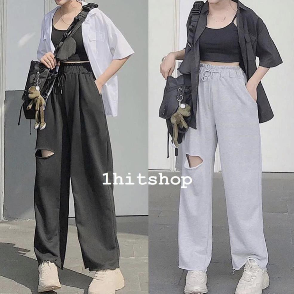 Quần ỐNG RỘNG RÁCH ĐÙI LAI TƯA Unisex