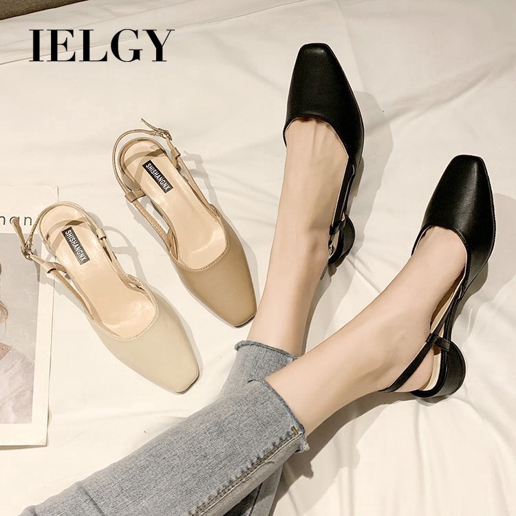 Giày sandal bít mũi đế thấp phong cách retro nữ tính