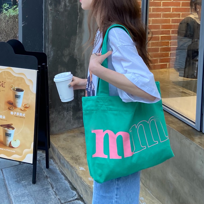 Túi xách vải bạt in chữ thời trang xuân hạ Hàn Quốc nhiều màu cho nữ