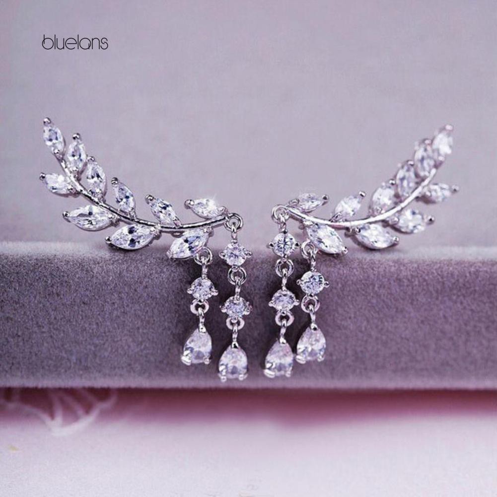 Đôi Bông Tai Hình Chiếc Lá Nạm Đá