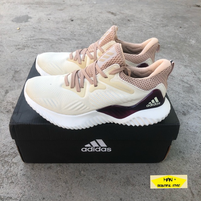 Giày thể thao Alphabounce Beyond trắng sữa quai tím, giày chạy bộ, tâp gym ... dành cho nam nữ, full box