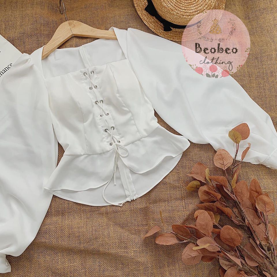 Áo cổ u tay phồng đan dây ngực ulzzang