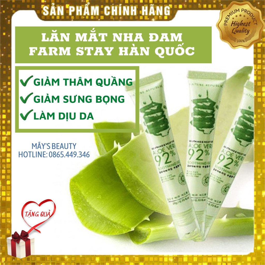 Lăn Mắt Nha Đam Farm Stay Hàn Quốc, Giảm Thâm Quầng Mắt Sưng Bọng Mắt 30ml