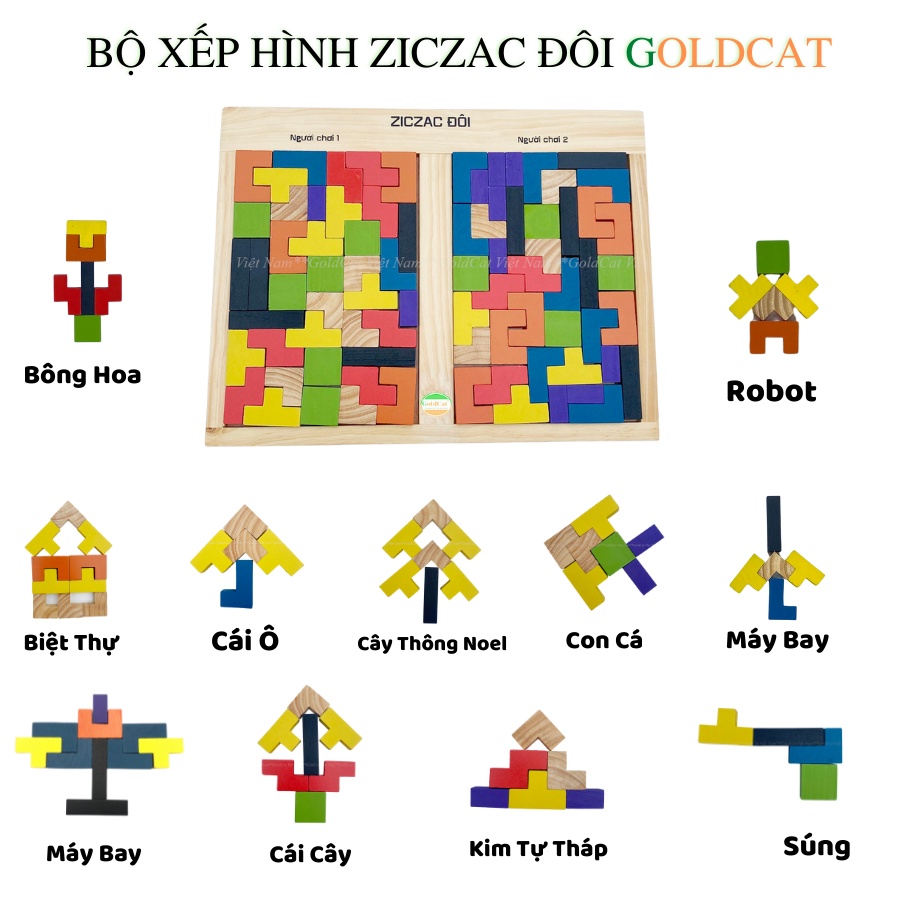 Bảng Xếp Hình Zic Zac Đôi Pentomino GOLDCAT, Chất Liệu An Toàn Cho Bé, Kích Thích Sự Sáng Tạo, Tư Duy Logic