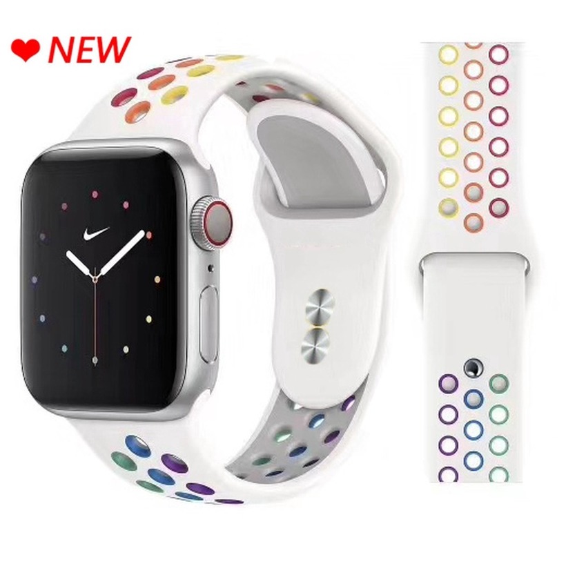 Dây Đeo Silicon Cầu Vồng Cho Đồng Hồ Thông Minh Apple Watch 42mm 44mm 40mm 38mm Band Series 6 SE 5 4 3 2 1