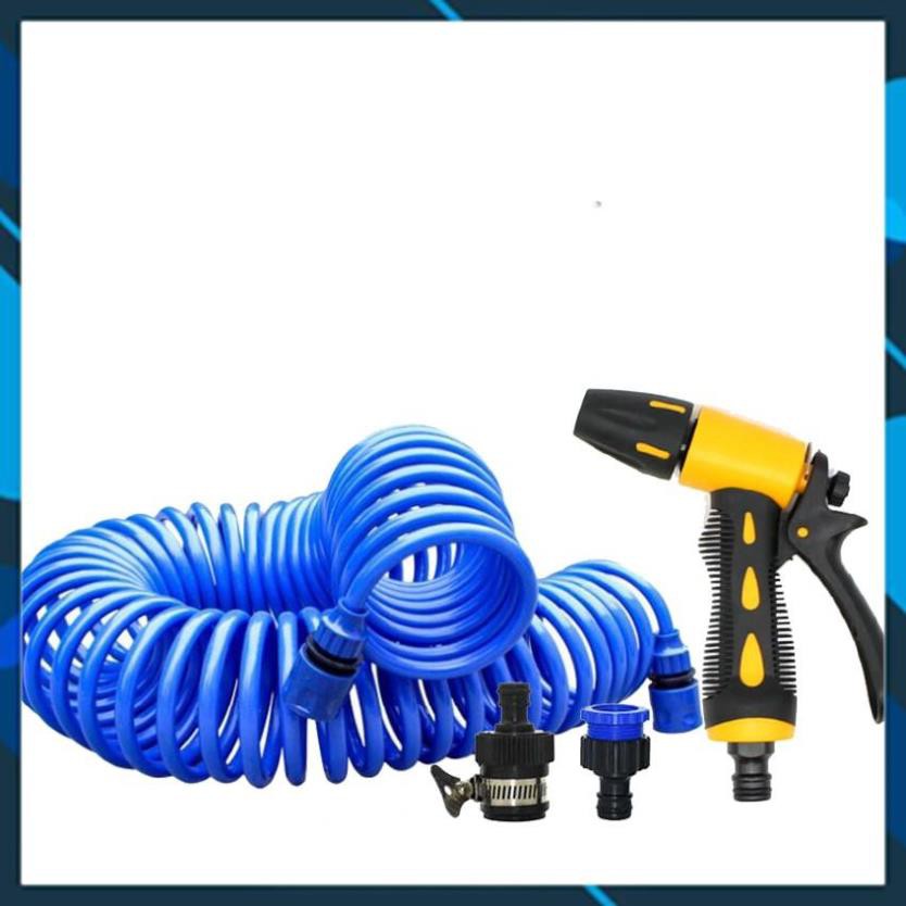 Bộ vòi xịt nước tưới cây đa năng tăng áp lực nước kèm dây tưới dạng lò xo co dãn 319814 loại 10m [SKM]