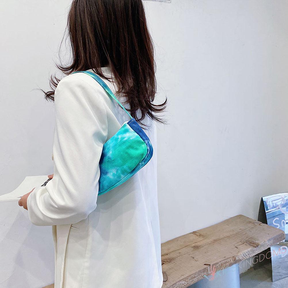 【Big Sale】Fashion Women Tie-dyed Cotton Handbag Ladies Underarm Shoulder Bags Random