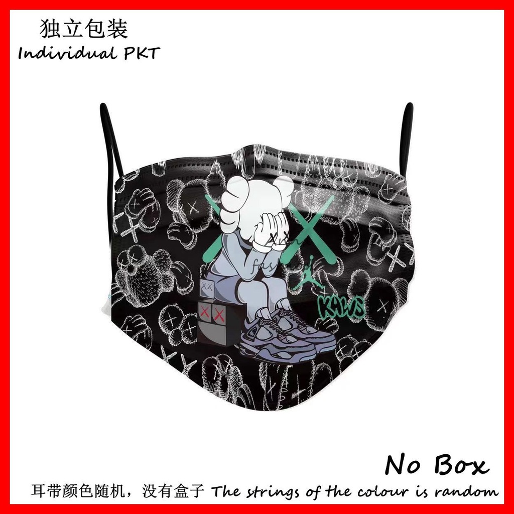 Bộ 5 Khẩu Trang 3 Lớp Dùng Một Lần In Hình Kaws Sesame Street 000