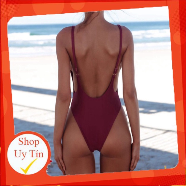 Đồ bơi 1 mảnh cổ tròn sâu hai dây màu trơn có đệm ngực dành cho bạn nữ