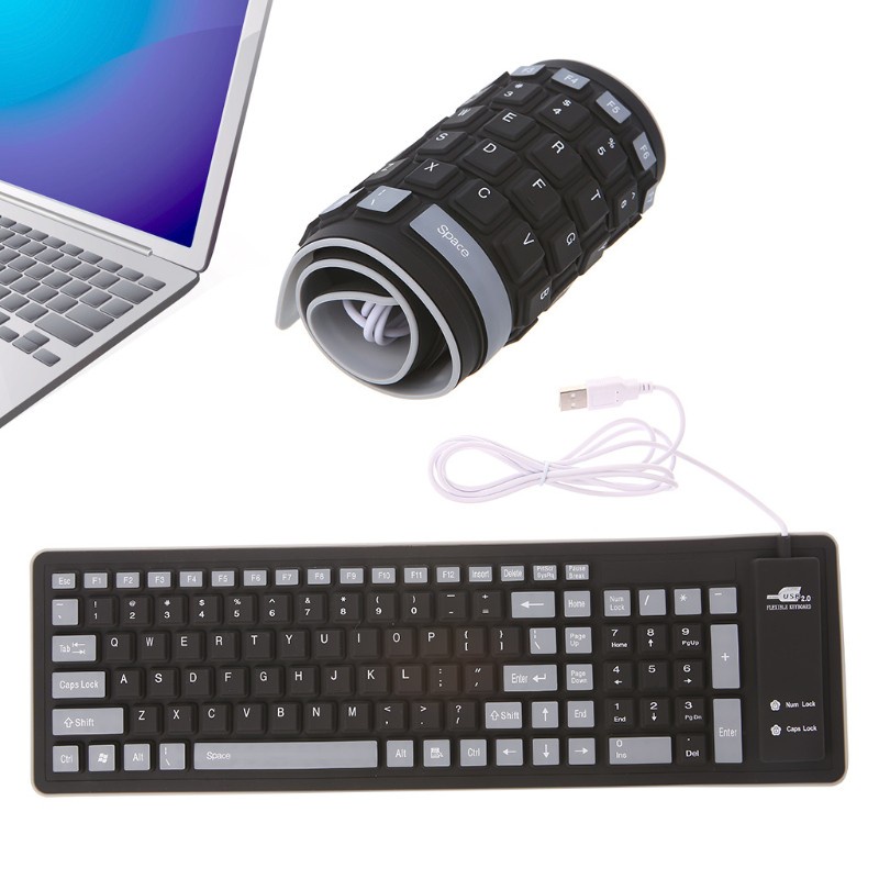 btsg Foldable Keyboard Waterproof USB Wired Keyboard 103 Keys Silicone Soft Keyboard