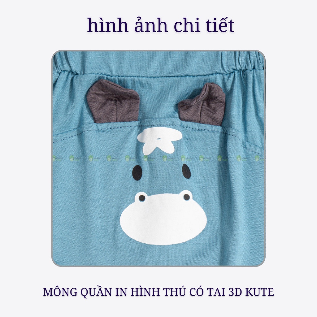 Quần Cho Bé Trai, Bé Gái KIMCHIBABY Vải Thun Lạnh Hoạ Tiết Mông Thú, Quần Đùi Cho Bé Mặc Nhà KWQ2201