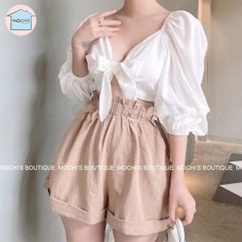 Set đồ nữ áo croptop áo kiểu quần sooc phồng,bộ đồ nữ cá tính dễ kết hợp, mặc lẻ hoặc theo bộ đều đẹp -M008 .