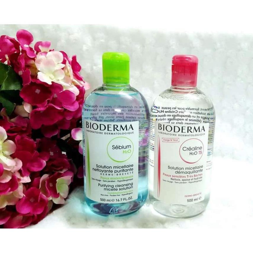 Nước Tẩy Trang Bioderma Pháp H2O 500ml xanh - hồng chính hãng chuẩn(Nắp Nhấn)