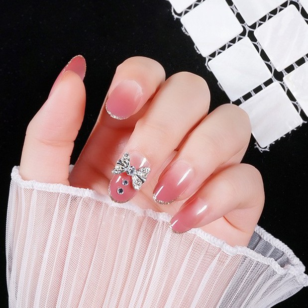 Móng đính đá ZADA thời trang làm nail cao cấp set móng tay giả màu trơn kèm keo cá tính