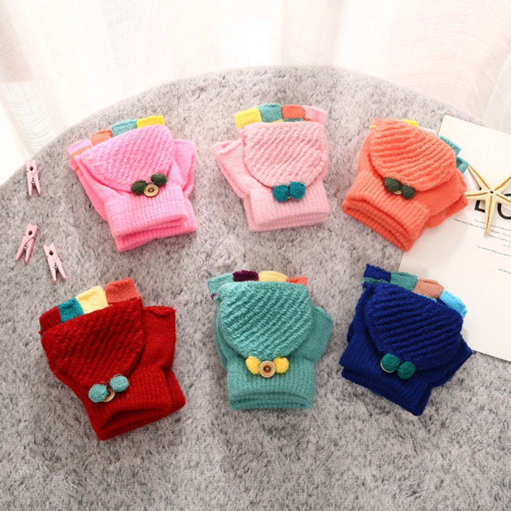 Găng tay dệt kim hở ngón họa tiết hoạt hình dễ thương giữ ấm mùa đông cho bé