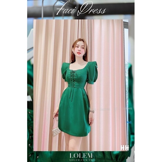 ĐẦM XỐP XANH KÉT ĐAN DÂY CỔ U