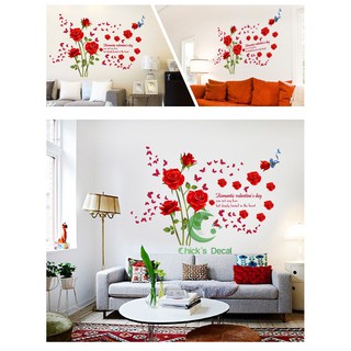 Decal dán tường hình hoa hồng đỏ