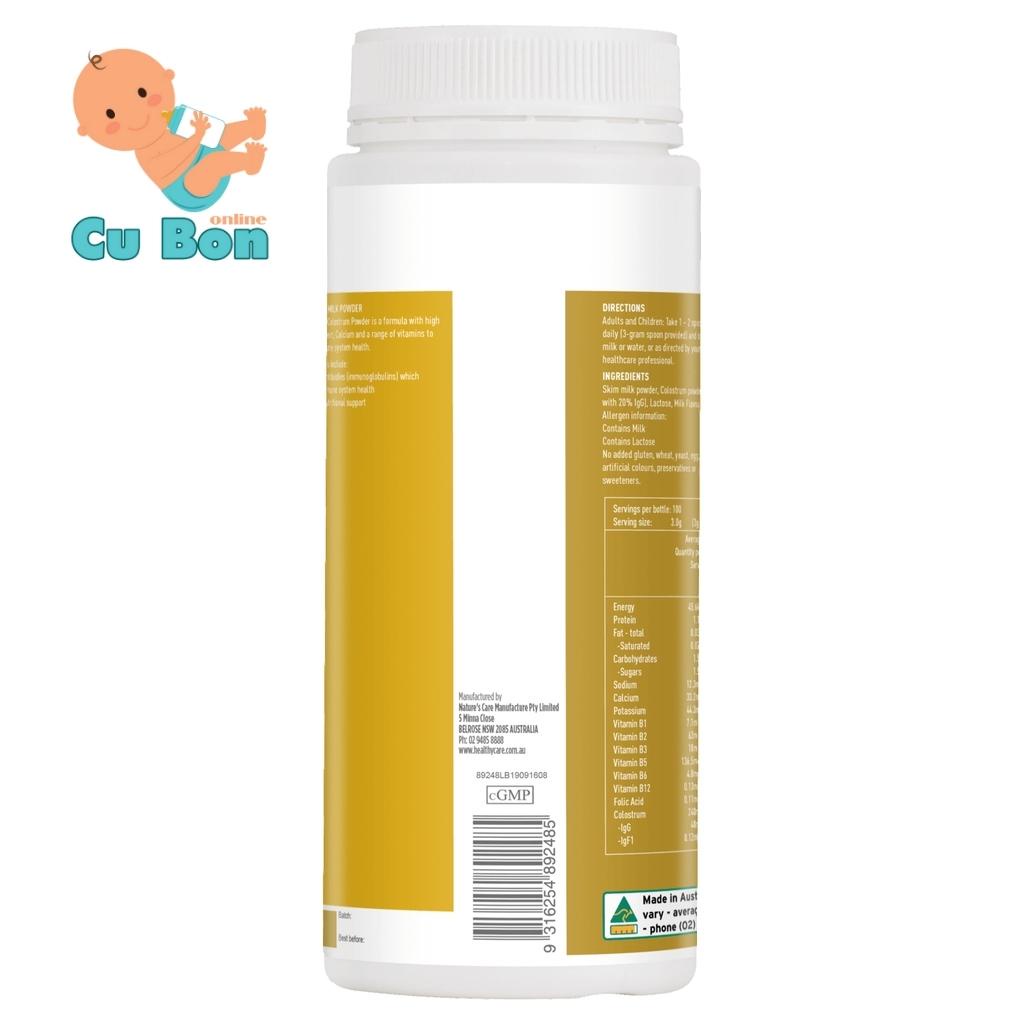 Sữa bò non Healthy Care Colostrum Milk Powder 300g của Úc tăng cường sức đề kháng và thúc đẩy tăng cường thể chất