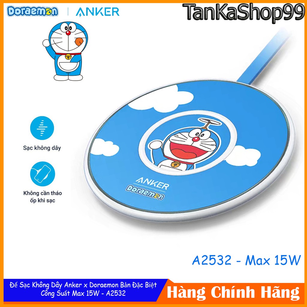 Đế Sạc Không Dây Anker x Doraemon PowerWave Slim Pad Max 15W - A2532 Sạc Nhanh Chuẩn Qi