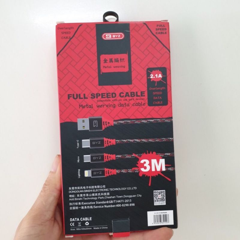 Dây sạc 3m Dù siêu bền Type C, IPhone, micro