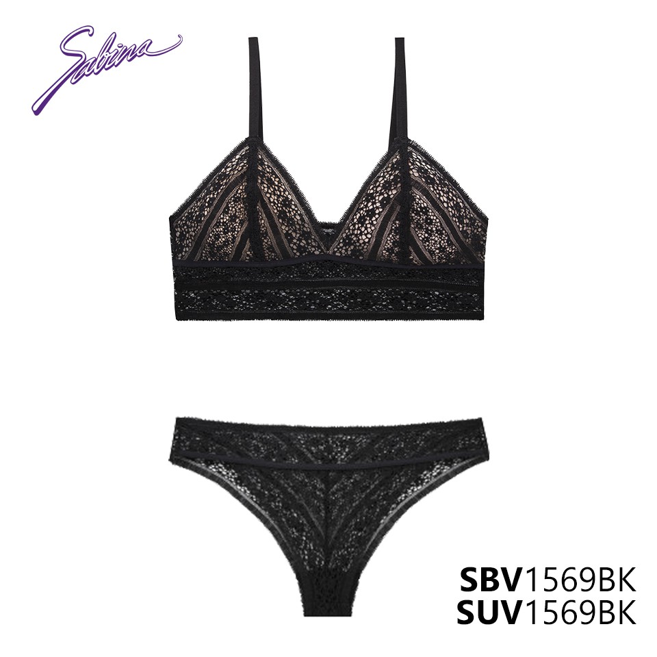 Combo Áo Lót Ren Quyến Rũ Độc Đáo Và Quần Đồng Bộ Màu Đen Mad Moiselle By Sabina SBV1569BK+SUV1569BK