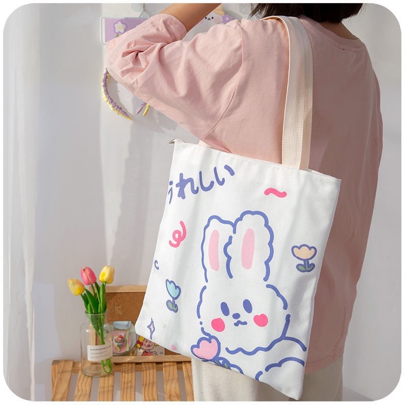 Túi vải canvas in hình hoạt hình dễ thương nhiều màu sắc