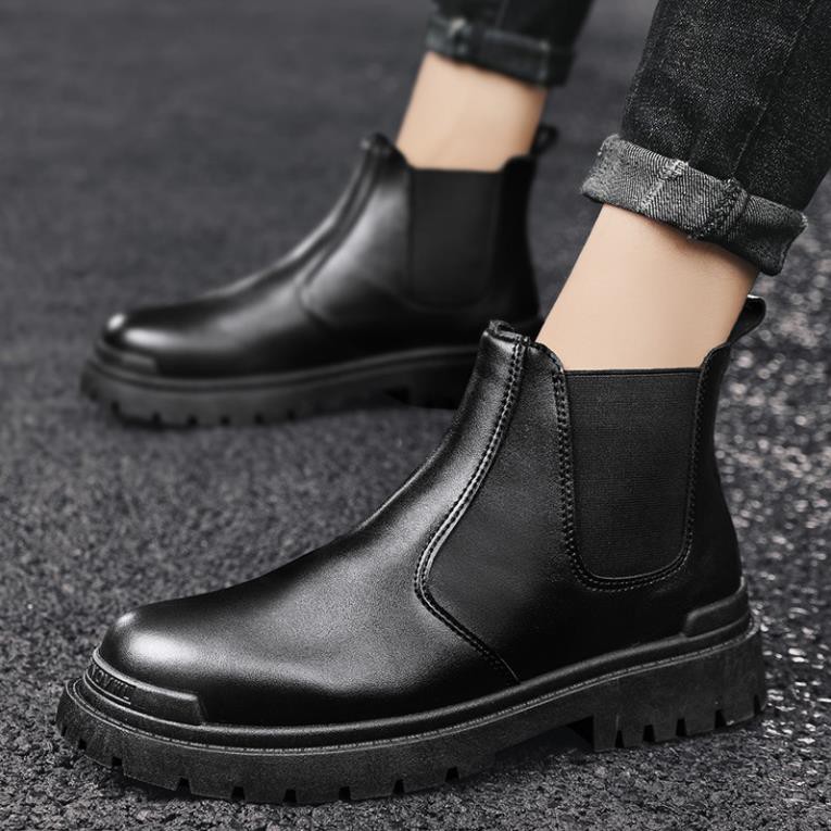 Giày bốt Chelsea đế dày thoải mái màu đen lịch lãm thời trang mùa đông dành cho nam -o97 * $