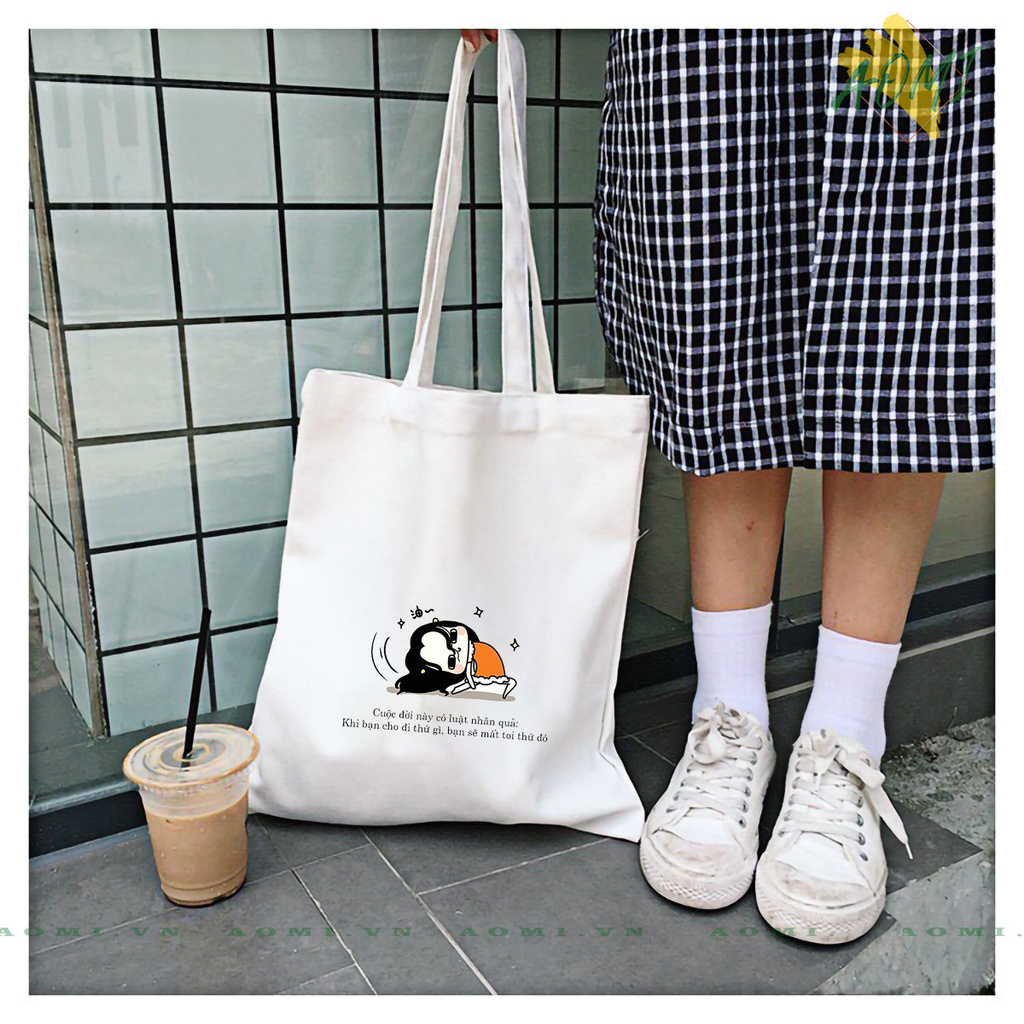 TÚI VẢI ĐEO VAI TOTE CANVAS BAG CÓ KHÓA KÉO SIZE LỚN 33x38cm CHO SE MAT TCUTE XINH ĐẸP TIỆN ÍCH DẠO PHỐ DU LỊCH