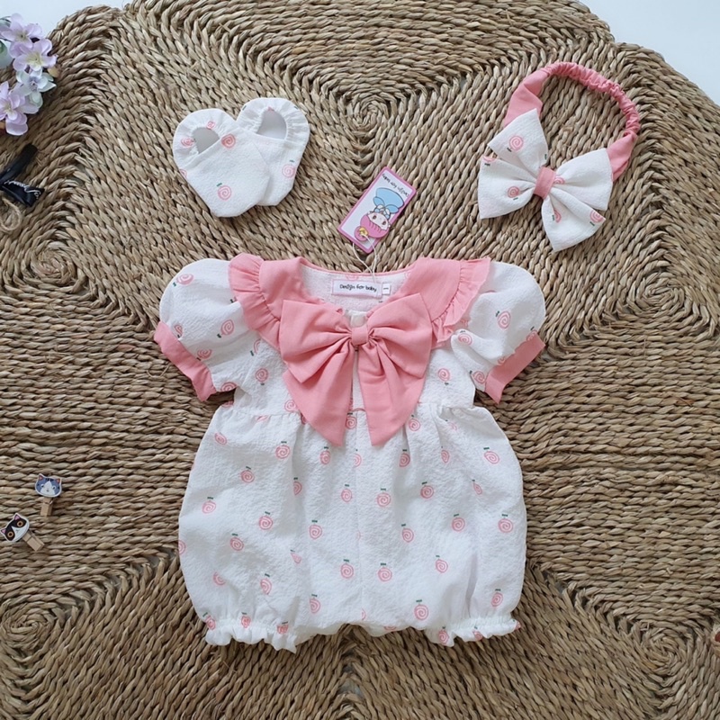 Bodysuit Cà Rốt Nơ Hồng Cho Bé Gái Sơ Sinh 0-12 Tháng Kèm Turban,Tất Chân,Bodysuit Thiết Kế, Quà Đầy Tháng, Đầm Thôi Nôi