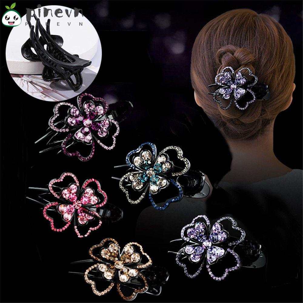Fashion Korean Style Rhinestone Hairpin Flowers Duckbill Clips For Women Dovetail Barrettes