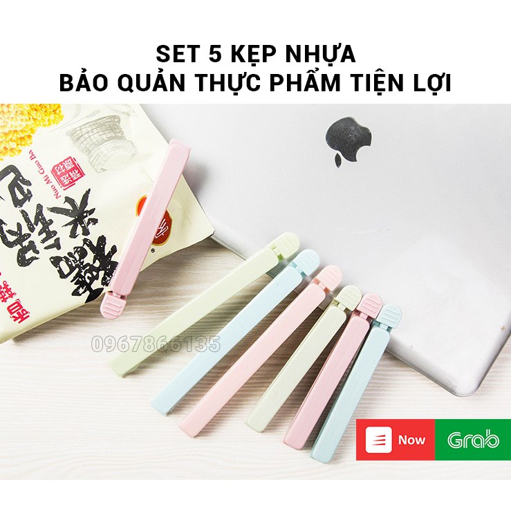 Set 5 kẹp nhựa niêm phong bảo quản miệng túi thực phẩm tiện lợi