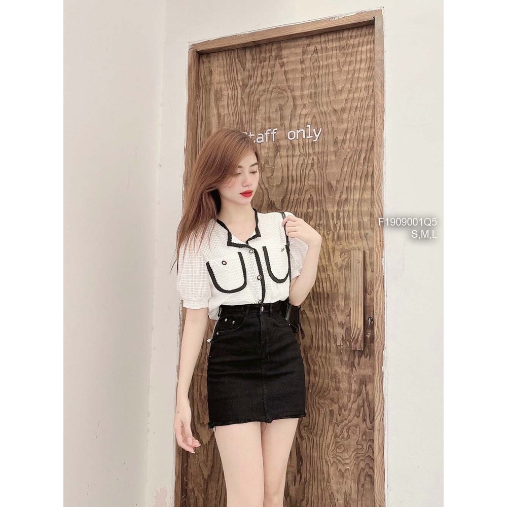 Chân váy jean ngắn lưng cao tôn dáng!