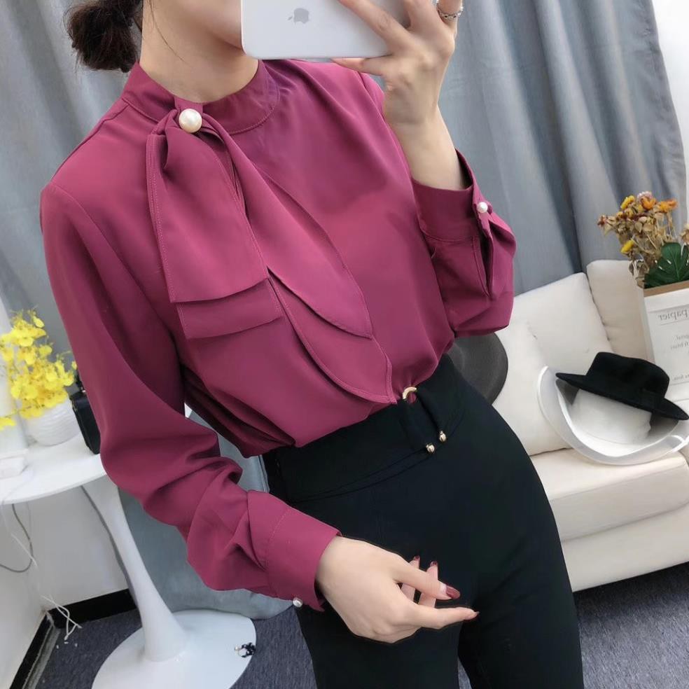 Sơ mi cổ nơ lệch Hàn Quốc _Order inbox shop
