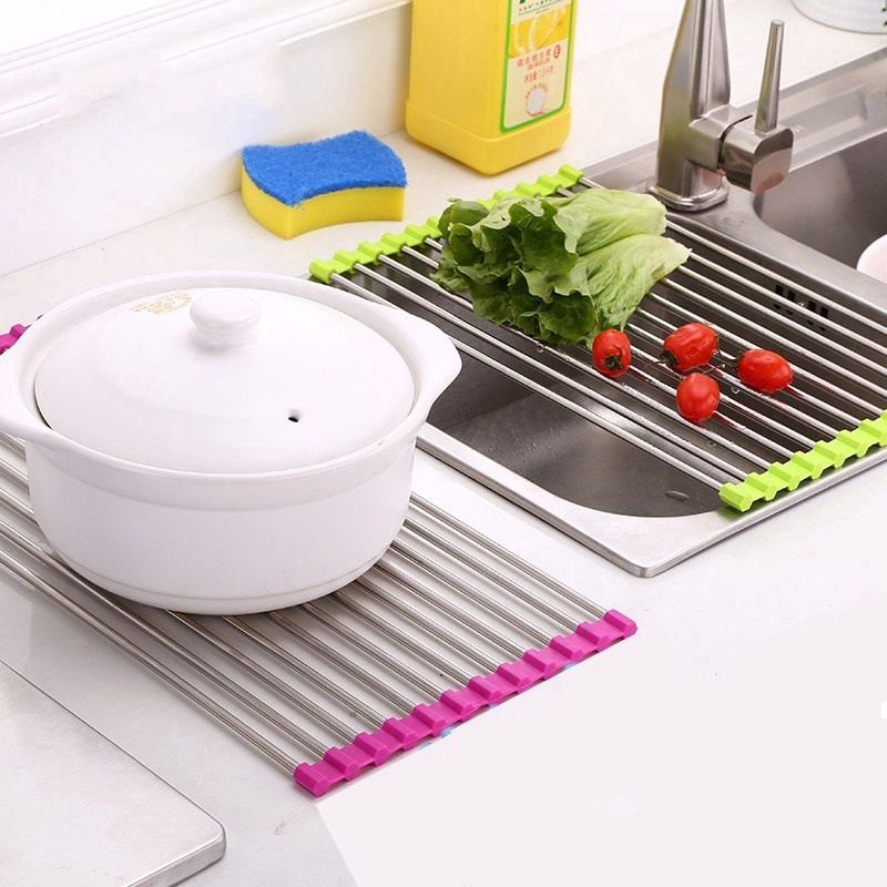 Giá Phơi Khô Chén Dĩa Bằng Silicone Chịu Nhiệt Có Thể Gấp Gọn Cho Bồn Rửa Nhà Bếp