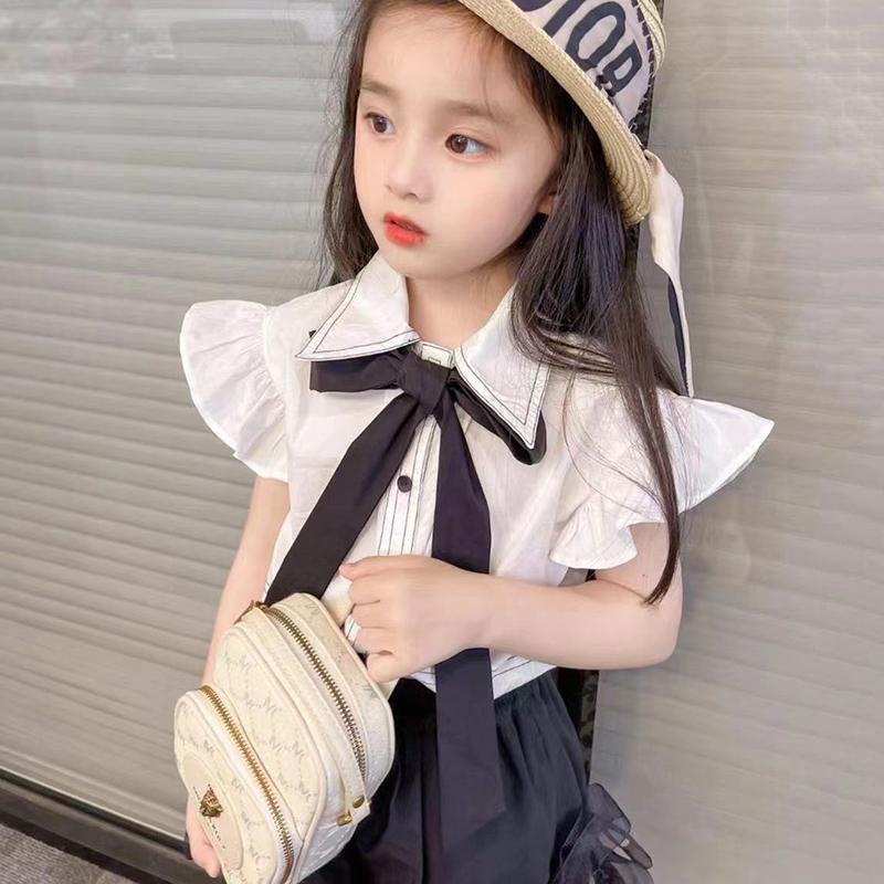 Bộ áo sơ mi tay cánh tiên đính nơ với quần đùi thời trang mùa hè xinh xắn dành cho bé gái