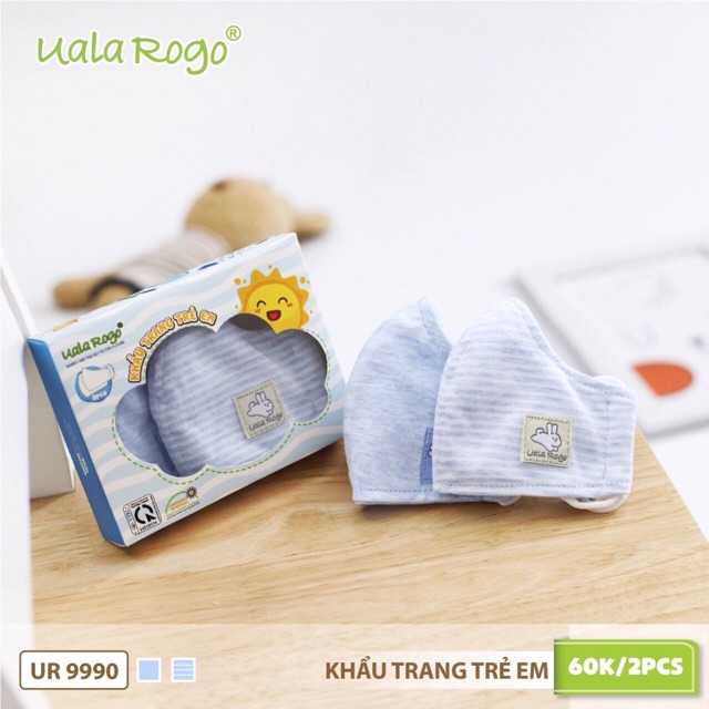 Set 2 Khẩu Trang UALA &amp; ROGO Sợi Tre 2 Lớp Cho Bé 6M-4Y (CHỌN MẪU)