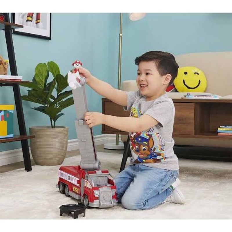 Bộ xe Paw patrol cứu hoả siêu hạng to biến hình 2 in 1 có còi đèn  nhạc, thang cứu hoả, bóng công năng và Marshall