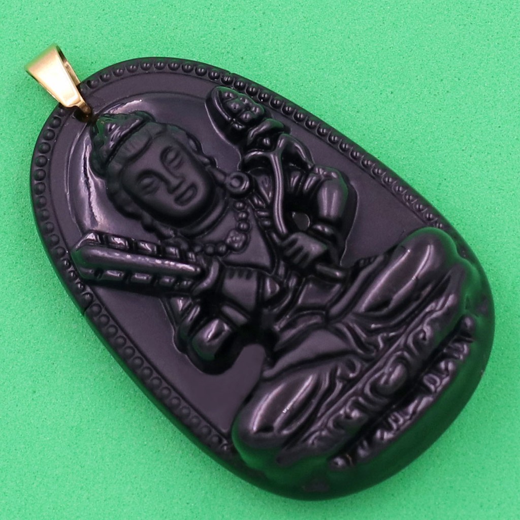 Mặt dây chuyền Hư Không Tạng Bồ Tát đá tự nhiên đen 4.3cm - Phật bản mệnh tuổi Sửu, Dần - Tặng kèm móc inox