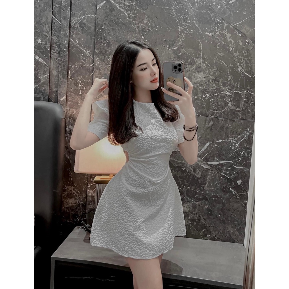 [sale 50% free ship] Đầm chữ A dáng xòe đi chơi tiệc phong cách sexy cuốn hút với thiết kế tay phồng khoét eo độc đáo