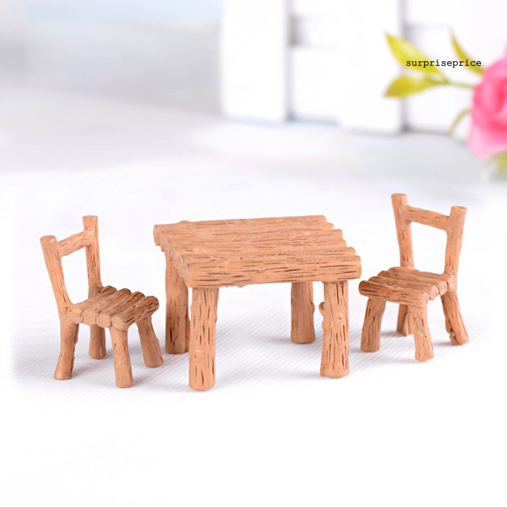 Bộ 3 mô hình bàn ghế thu nhỏ dễ thương trang trí ngôi nhà búp bê
