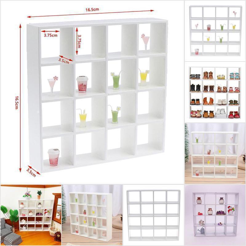 [HoMSI] 1Pc 1: 12 Dollhouse Miniature Wood Storage Rack 16 Grid Shelves Doll House Decor SUU