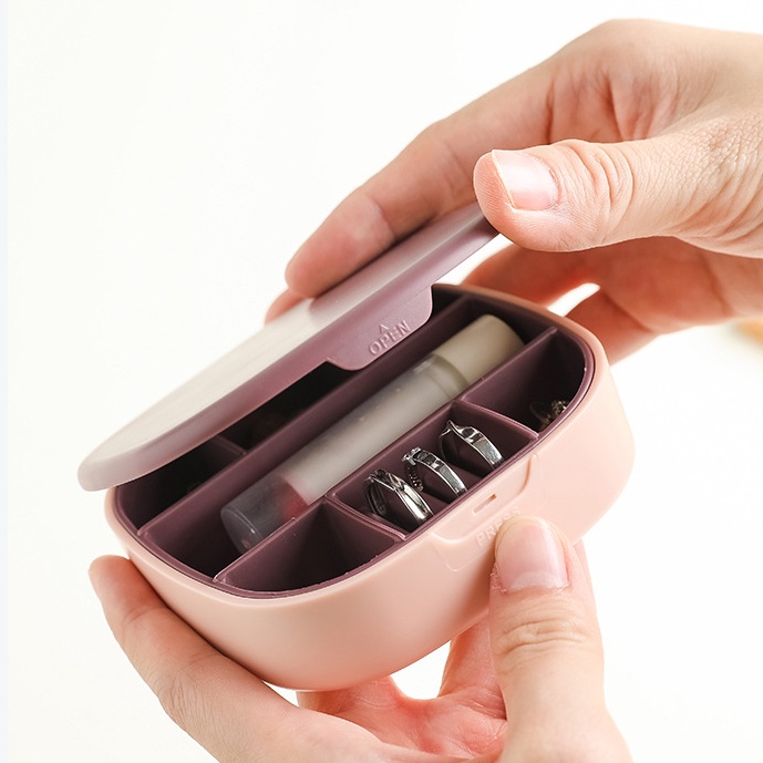 Hộp đựng đồ trang sức xách tay du lịch có gương cất bông tai vòng cổ son môi